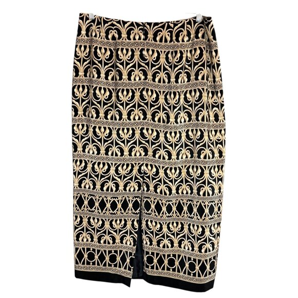 Vintage Talbots 16 100% Silk Midi Skirt Black Beige Geometric 35 x 36 Lined - Picture 2 of 10